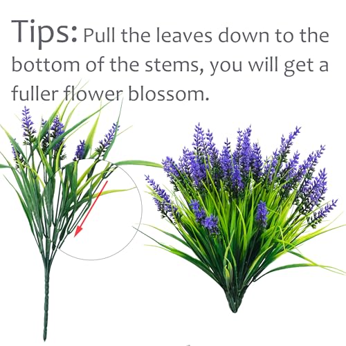 Rowfad 22 Pcs Artificial Outdoor Flowers UV Resistant Lavender Fake Greenery Plants Grass with Purple Flowers for Pot Decor for Window Garden Patio Hanging Planter Pathway Front Porch (22, Purple) - color: Purple