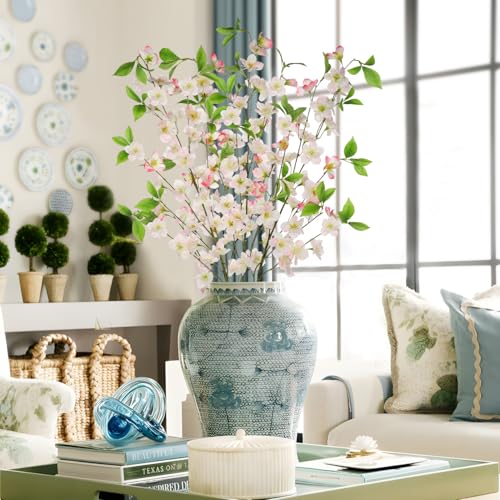 3 Pcs Pink Cherry Blossom Branches 39.4" Silk Flowers with Stems Long Stem Artificial Flowers for Spring Summer Indoor Decoration Faux Flower for Vase Arrangements Table Centerpiece Wedding Decor - color: Pink