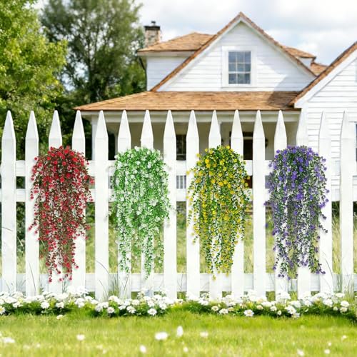 12 Pcs Artificial Hanging Flowers Fake Eucalyptus Leaf Trailing Vines Faux Flower Greenery Garland Plastic Plants for Indoor Outdoor Wall Garden Front Porch Home Decor (Mixed Color) - color: Mixed Color-12pcs