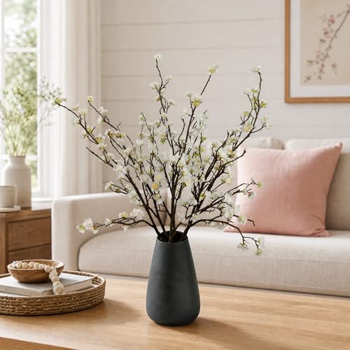 Plum Blossom Flowers Artificial,6Pcs White Cherry Blossom Branches,Faux Branches,White Cherry Blossom Flowers Artificial for Home Decor… - color: White