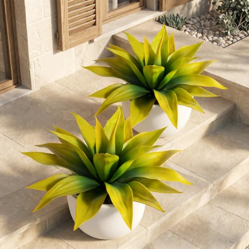 Artificial Flowers for Outdoors Artificial Agave 22'' Fake Plants Faux Agave Artificial Plants Outdoor Fake Flowers Outdoor Faux Plants Indoor Uv Resistant Artificial Plants (Yellow 2pcs) - color: 22"yellow