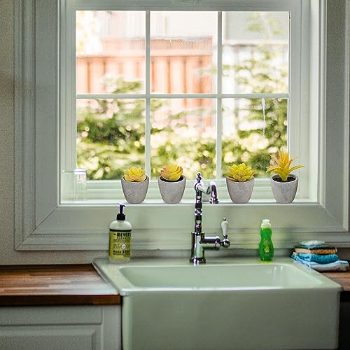 Set of 4 Small Yellow Fake Succulent Plants - Mini Artificial Succulents for Bathroom, Living Room, Office Desk, Coffee Table, Kitchen Shelves - Aesthetic Indoor Shelf Decor - color: 4pcs Yellow