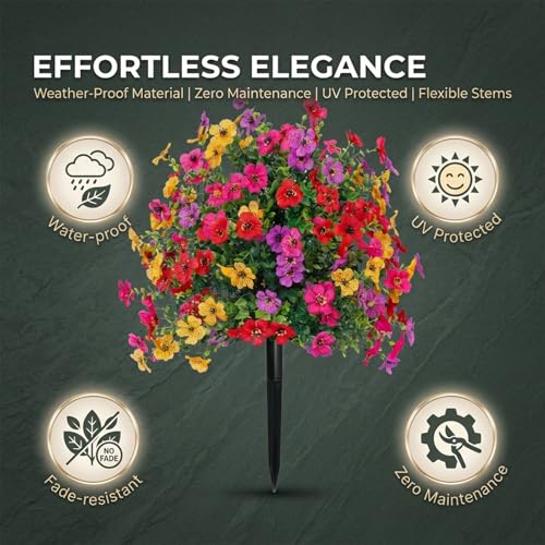 SakerPlus Artificial Petunias with Ground Stake, 22" Outdoor Faux Flowers for Garden, Yard, Planter and Porch, Lifelike Decorative Flowers for Indoor Outdoor Home Decor (2 Pack) - color: 2 Pack