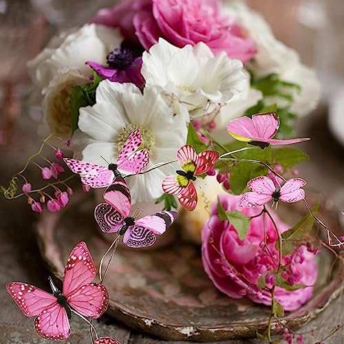 Artificial Butterfly Garland, Fake Butterfly Decorative Vines, DIY 3D Unique Butterfly Hanging Decor for Home Wall Easter Spring Flowers Party Wedding Arch Shopping (Bright Pink) - color: Bright Pink