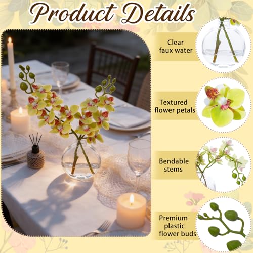 Apple Green Orchid Artificial Flowers Fake Flowers Small Fake Plant Table Shelf Decor Flower with Vase Fake Water - color: Orchid Apple Green 1pcs
