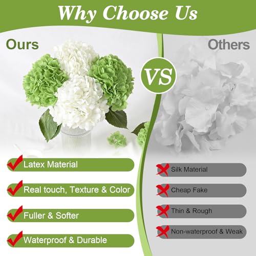Artflower 4Pcs Real Touch Hydrangea Artificial Flowers, 22.5'' White & Green Faux Full Latex Hydrangea Flowers for Home Decor Floral Arrangements Wedding Bouquets Table Centerpiece Decorations - color: White & Green, size: 4 Pcs