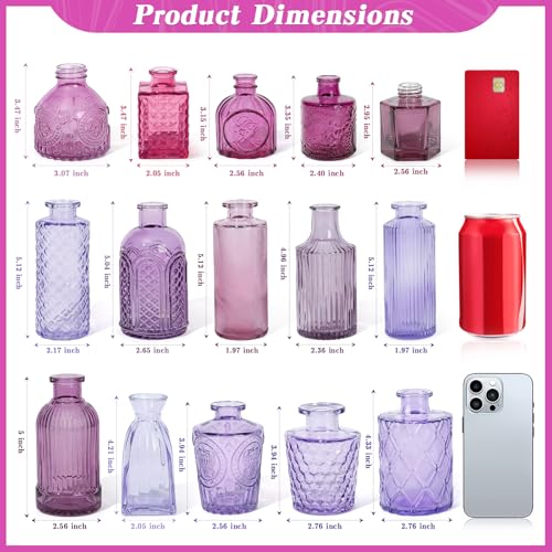 Set of 30 Purple Colored Glass Bud Vases - Small Textured Flower Vases for Centerpieces, Wedding Table Decor, Retro Home Decor Bulk Vase Set for DIY, Events & Gifts - color: Purple