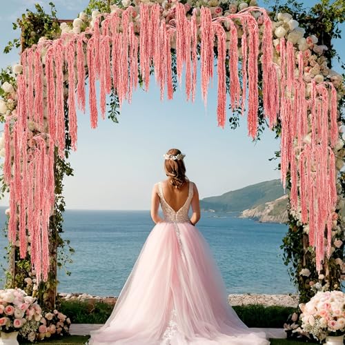 Suncalla 12 Pcs Pink Spring Natural Dried Amaranthus Hanging Flowers Amaranthus Artificial Flowers for Wedding Arch Bouquet Floral Garland Wall Home Decoration (23 Inch) - color: Pink
