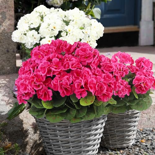 CITYES 8 Pcs Artificial Geraniums Flowers Silk Geraniums for Outdoors UV Resistant Artificial Geranium Bush Rose Red Faux Flowers Plant for Planter Garden Home Decor Patio Vase Table Centerpiece - color: Rose Red