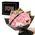 Light Pink Glitter Flower Bouquet, 36 Pcs DIY Artificial Glitter Rose Bouquet with Bear & Butterfly & Golden Crown, Eternal Flowers Gifts for Her, Girlfriend, Valentines, Birthday, Mother's Day - color: Fba-light Pink