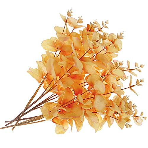 Tinsow Artificial Eucalyptus Stems Orange Real Touch Leaf Branches Faux Eucalyptuses Fall Centerpiece Halloween Thanksgiving Harvest Home Decor (Orange, 5) - color: Orange