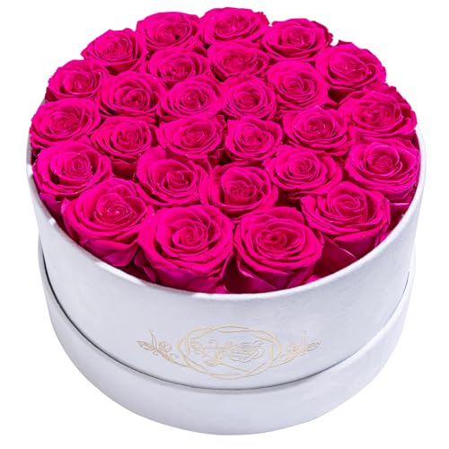 Prifroti 27 Flowers in a Luxury Suede Box, Birthday Gifts for Women, Preserved Flowers, Mothers Day Roses Gift for Mom, Hot Pink - color: Hot Pink, size: 27 Roses