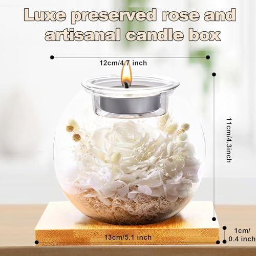 Flowers for Delivery, Preserved Flower in Glass Dome with Scented Candle, Long Lasting Rose Gifts for Women Wife Girlfriend on Christmas Mothers Day Valentines Day Birthday (White) - color: White