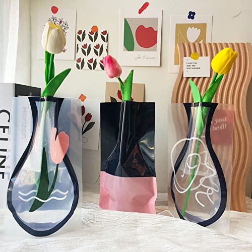 BLOFLO Collapsible Flower Vase, Foldable Vase, Expandable Vase, Plastic Flower Vases, Removable Flower Vases for Centerpieces, Contemporary Décor for Home Office Wedding (Set of 6)