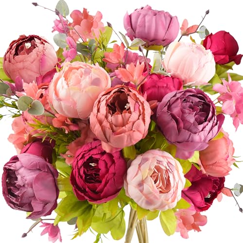 FiveSeasonStuff Vintage Artificial Peonies Silk Flowers and Hydrangeas for Wedding Bridal Home Décor – Beautiful Floral Centerpiece Arrangement Decoration with 2 Bouquets (Cheerful Medley) - color: Cheerful Medley