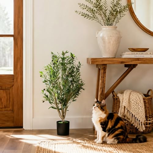 Artificial Olive Tree Plant, 37" Indoor Outdoor Fake Olive Potted Tree Faux Greenery Plant with Lifelike Fruits for Home Living Room Kitchen Ooffice Porch Front Door Cafe Garden Decor - color: F-37in