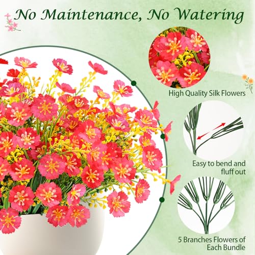 MACTING Artificial Flowers for Outdoors 12 Bundles UV Resistant Fake Flowers No Fade Faux Outdoor Plants for Indoor Outside Planters Garden Porch Yard Window Home Summer Decorations(Rose Red) - color: Rose, size: 12PCS
