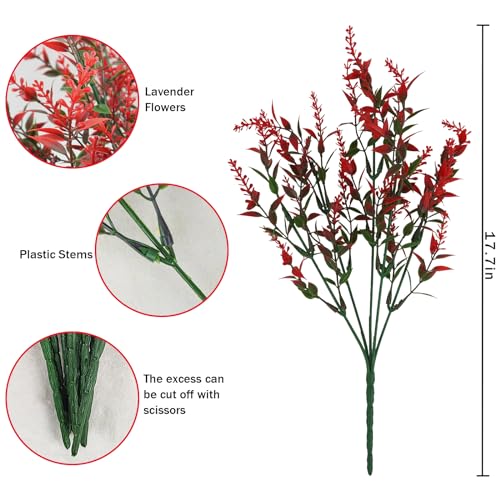 42 Pcs Fake Lavender Flowers Outdoor UV Resistant Faux Plastic Lavender Flowers No Fade Artificial Lavender Purple Plants for Outside Garden Porch Window Box Hanging Planter Decor (Red) - color: Red, size: 42 Pcs