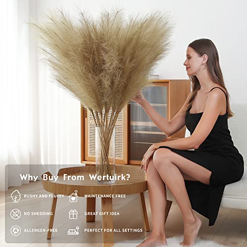 Wertuirk 8 Pcs 45 inch Tall Faux Pampas Grass Decor, Large Artificial Brown Pompous Grass Bulk, Long Fake Pompas for Floor Vase Filler, Wedding, Baby Shower, Home and Boho Decor (Brown) - color: Brown