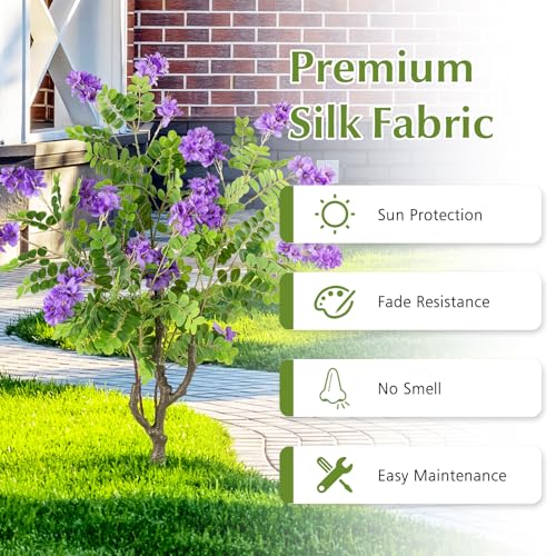 Goplus 2 Pack Artificial Locust Flower Trees, 39” Fake Evergreen Shrubs with Ground Spikes, Sophora Japonica Blossoms, Sun-Proof Indoor & Outdoor Faux Silk Plants for Home Garden Decoration - color: Purple Flowers