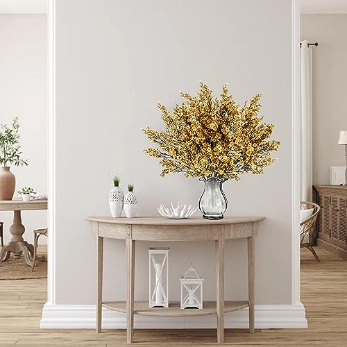Sggvecsy 15 Pcs Babys Breath Artificial Flowers Gypsophila Bouquets Bulk Real Touch Fake Silk Flowers for Home Wedding DIY Floral Arrangement Kitchen Table Centerpiece Christmas Decoration (Gold) - color: Gold, size: 15Pcs