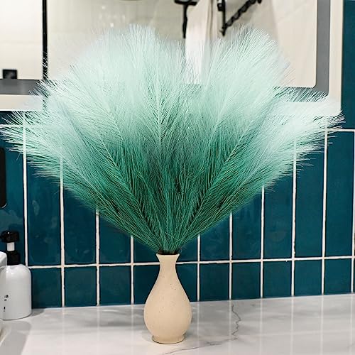 6 PCS Faux Pampas Grass Arrangement - 18"/45cm Artificial Fluffy Pompous Grass Stems for Boho Chic Home and Wedding Decor (Teal Gradient) - color: B2- Teal Gradient