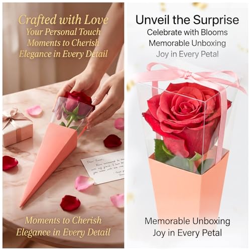 RAINFLOW Flower Wrapping Bags - 16 Pcs Single Rose Sleeves Flower Sleeves for Bouquets,Single Flower Bags Plastic Flower Wrap for Wedding Birthday Valentine’s Day Gifts Wedding Birthday Mother's Day Floral Arrangement