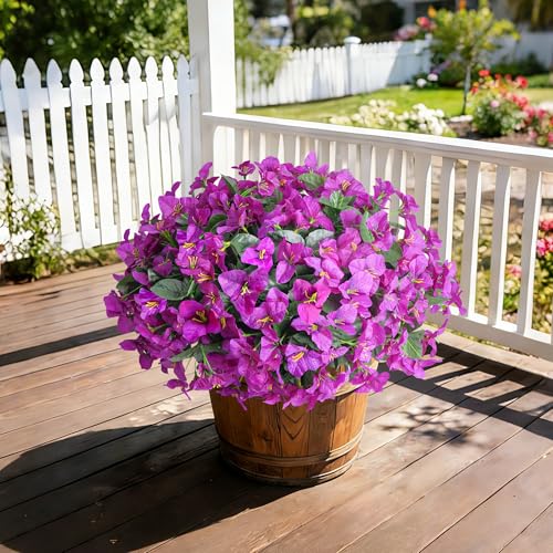 Bougainvillea Artificial Flowers for Outdoors Summer Decor, 4 Bundles Realistic Bougainvillea Fake Silk Outside Flowers UV Resistant Faux Plants for Outdoor Planters Porch Patio Window Garden, Fuchsia - color: Fuchsia