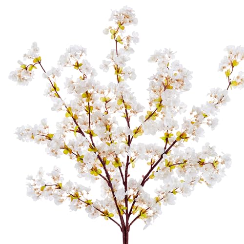 SITUMEIZI Artificial Cherry Blossom Branches Silk 39 Inch Faux Cherry Flowers Peach Tall Stems for Home Wedding Bedroom Table Japanese Real Touch Vase Decoration(3Pcs,Ivory White) - color: 3pcs-premium Ivory White, size: 39 Inches