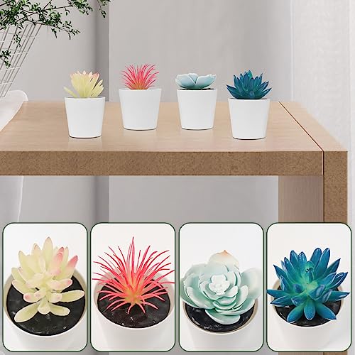 Uguisu Colourful Potted Flowers Fake, Artificial Succulent,Fake Succulents,Small Fake Plants,Colorful Succulents Plants Artificial,Cubicle Decorations,mini Plants for Bookshelves.(4/Colourful) - color: Colorful