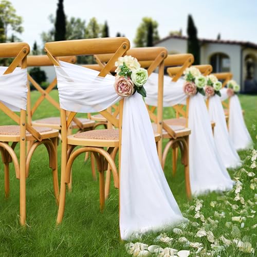 VACVELT Wedding Arch Draping Fabric - White Chiffon, 2 Panels Sheer Drapes, 30 Inch x 20ft Chiffon Backdrop Curtain, Outdoor Sheer Drapery for Ceremony Party Ceiling - color: White, size: 2 Panels