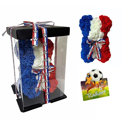 France LED Artificial Rose Flower Bear, Valentine's Mother's Day, Christmas, Birthday,Thanksgiving Party Anniversary Girl Friend Wife Light Strips and Greeting Cards (FR) - color: Fr