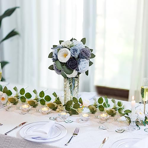 BLOSMON Artificial Flowers Ball Wedding Centerpieces 10 Pcs Dusty Blue Rose Artificial Flower Center Pieces Decoration for Table Silk Kissing Ball Floral Bouquet Arrangements Home Party DIY Decor - color: Dusty Blue