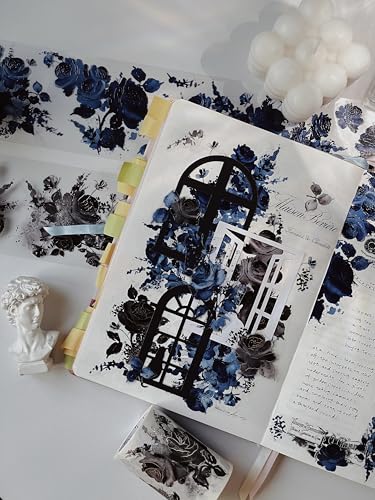 WT Rose Noir Wide PET Tape Gilded,Single Roll,Original Designs,Black Floral Decors,Transparent Clear Adhesive Tape,Gold Foil,Scrapbooks Junk Bujo Journals Planners DIY Crafts Supplies Gifts - color: Rose Noir Wide PET Tape (Gilded)