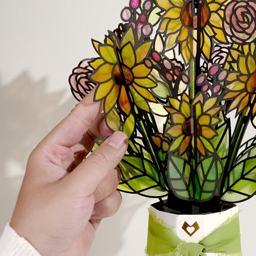 Lovepop Golden Hour Sunflower Suncatcher Bouquet - 3D Sunflower Bouquet for Friend, Wife, Teacher, Her (Mother's Day, Thanksgiving, Birthday, Thank You, Anniversary) 12" - Blank Notecard & Envelope Included - color: Golden Hour Sunflower Suncatcher Bouque