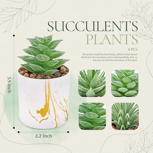Der Rose Set of 4 Succulents Plants Artificial Mini Fake Succulents Plants for Office Desk Accessories for Women Home Decor(Green) - color: 4-green