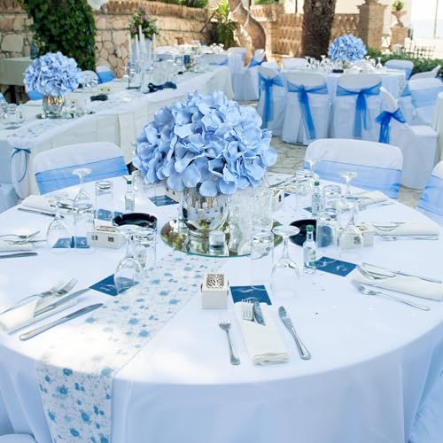 Hydrangea Flower Balls for Centerpieces - 12 PCS Artificial Floral Arrangement with Base, 8.27 Inch Diameter Fake Silk Kissing Ball for Wedding Table Home Party Decor - Light Blue - color: Light Blue-8 Inch-12 Pcs, size: Small Size