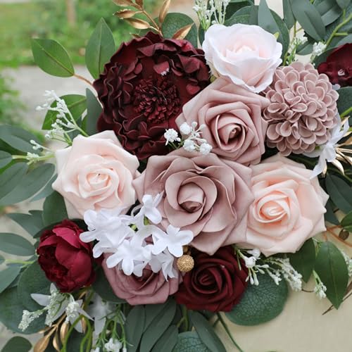 Ponatia Wedding Arch - Artificial Burgundy & Dusty Rose & Blush Flowers (Pack of 2) for Wedding Welcome Signs, Ceremony & Reception - color: Burgundy & Dusty Rose & Blush