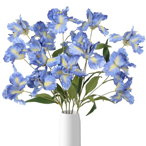Blue Iris Silk Flowers 5Pcs 35.6" Long Stem Blue Flowers Artificial for Decorations, Artificial Iris Flowers for Wedding Centerpieces Summer Faux Flowers for Home Decor Indoor - color: Blue