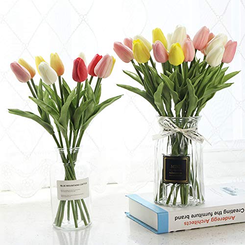 24pcs Multicolor Artificial Tulips Flowers Fake Faux PU Tulip Bouquet Real Touch Flower Arrangement for Home Room Office Party Wedding Decoration Excellent Gift Idea for Mothers Day - color: Tulip Flower24