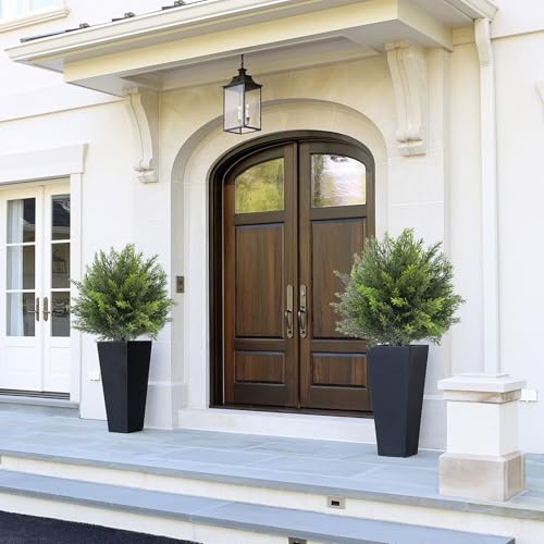 Artificial Topiary Cedar Tree Set of 2 Fuax Cypress Trees 26'' Artifcial Boxwood Bushes with Ground Spike UV Protection Fake Shrubs for Front Porch Balnocy Garden Decoration