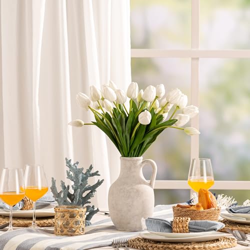 Ceramic Flower Vase Home Decor - Large White Rustic Table Flowers Vases Living Room Bedroom Plant Decorations Farmhouse Vintage for Kitchen Shelf Office Coffee Dining Desk House Women (10" Rustic) - color: 03-rustic-10"