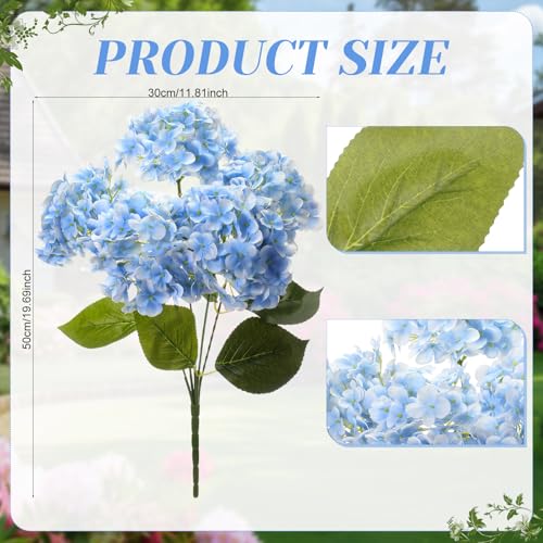 Hotop Hydrangea Artificial Flower Bush for Outdoor 19.6inch Large Silk Hydrangea 5 Heads Realistic UV Resistant Fake Flower for Porch Bouquet Window Box Wedding Indoor(2 Pcs,Blue) - color: Blue