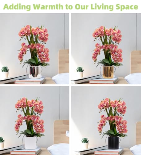 CXGS Artificial Orchid Flower Plants Real Touch Faux Orchids in Ceramic Vase 20.9'' Purple Dapple Phalaenopsis Orchid Fake Flower Arrangement Home Indoor Decor - color: Purple Dapple- Silver (12cm)