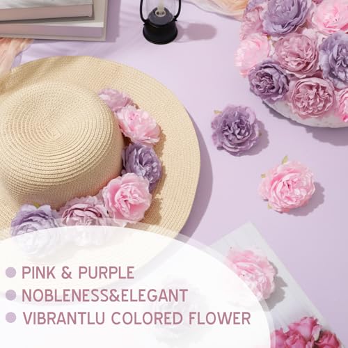 Thiccywoov 50 Pcs Artificial Flowers, 3.2 Inches Silk Rose Head Flowers Fake No Stem for Wedding Bridal Bouquet Home Floral Decor DIY Centerpieces Arrangements Party Tables Decoration(Pink Purple) - color: Pink Purple