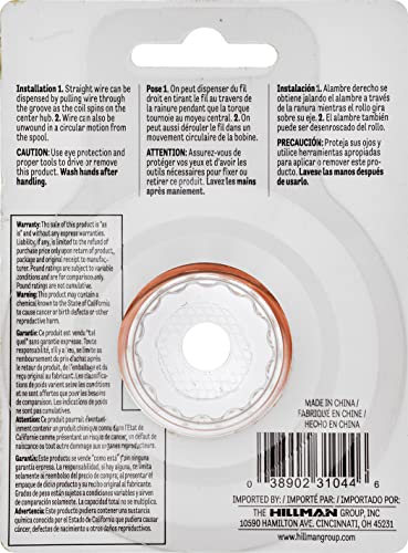 Hillman Bare Copper Wire Rope 18 Gauge Polished Hobby Cable Wire, 25', Corrosion Resistant, Holds 14 lbs, Ideal for Crafts & DIY, Copper | 35263