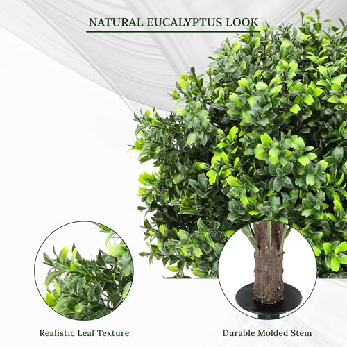 Artificial Boxwood Topiary Balls – 24" Set of 2 Faux Shrub Bushes with Ground Spike & Garden Tools – UV Resistant Faux Plants for Outdoor Planters, Porch & Front Door (Boxwood Topiary Ball) - color: Boxwood Topiary Ball