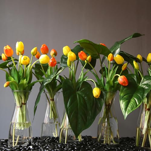 15pcs Artificial Tulips Flowers,Soft Touch Latex Bouquet, Fake Tulips Flowers,Spring Wedding Home Room Table Centerpiece Decor Yellow Set - color: 15pcs Yellow(no Vase)