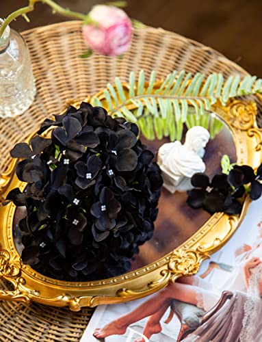 DuHouse 8.7" Artificial Hydrangea Silk Flower Heads with Stem Fake Black Hydrangeas Flowers for DIY Wedding Centerpiece Home Decor Pack of 6 (Black) - color: Black