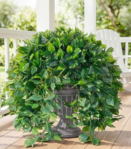 Faux Outdoor Plants Fake Hanging Plants for Outdoors Outside Decorations, 2 Pcs Green Faux Pothos Plant Vines Realistic UV Resistant Artificial Greenery for Planters Porch Garden Yard Front Door Patio - color: Pothos Vine-green